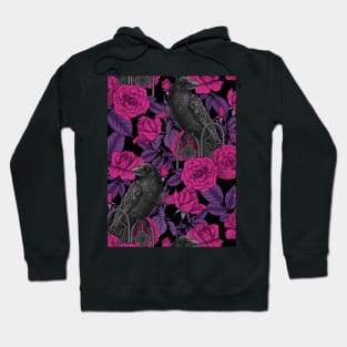 Ravens and magenta roses Hoodie